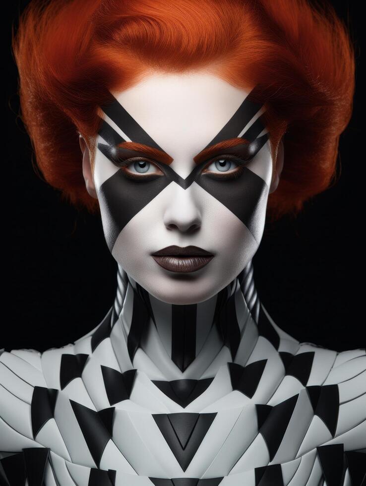 striking geometric makeup portrait photo