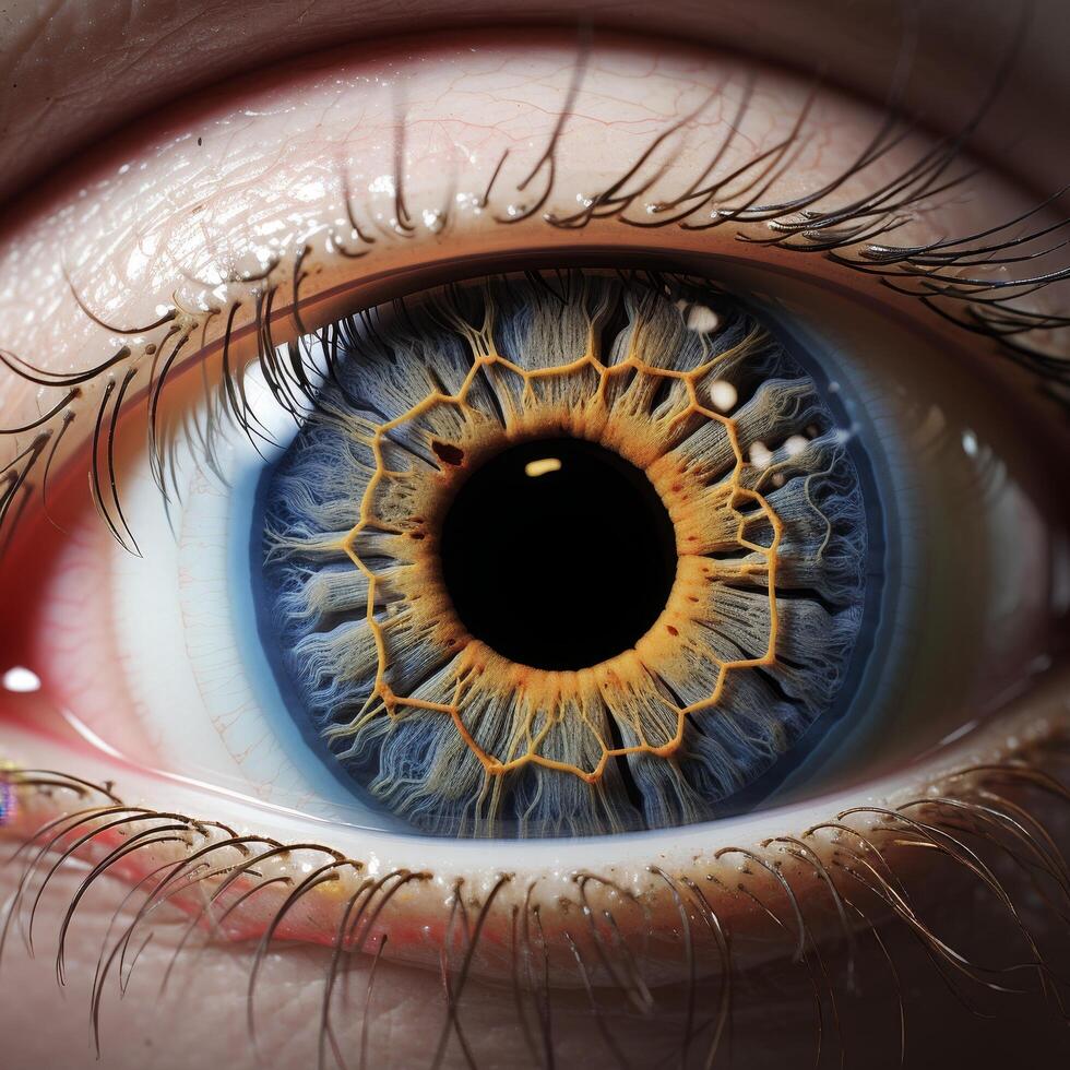 Macro shot of a human eye with intricate iris pattern photo