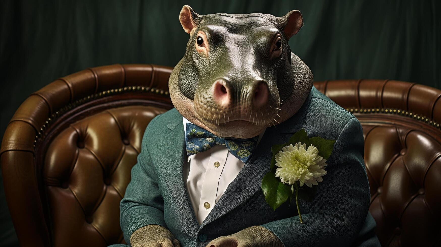 Sophisticated hippo in formal attire photo