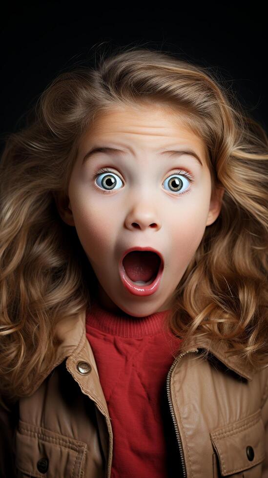 surprised woman with wide eyes and open mouth photo