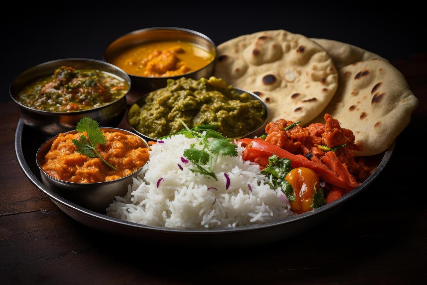 Assortment of Indian cuisine dishes photo