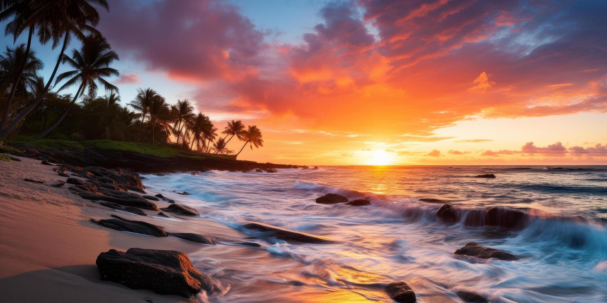Breathtaking tropical sunset over the ocean photo