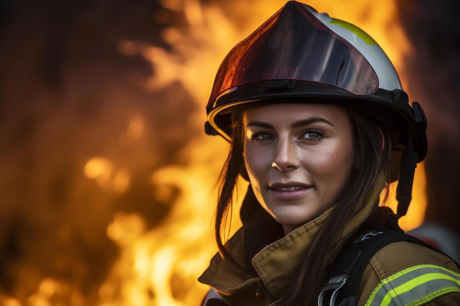 Determined firefighter in protective gear during emergency photo