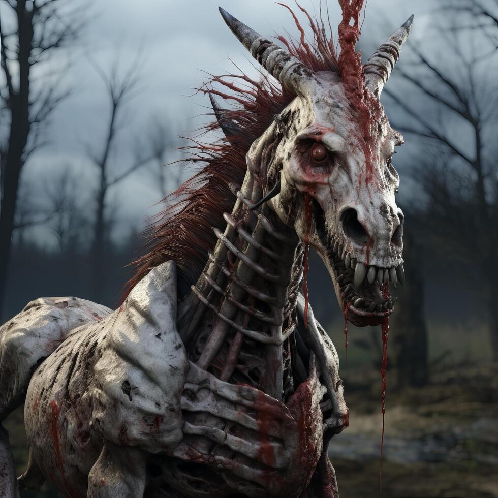 Horrifying demonic creature in a dark forest photo