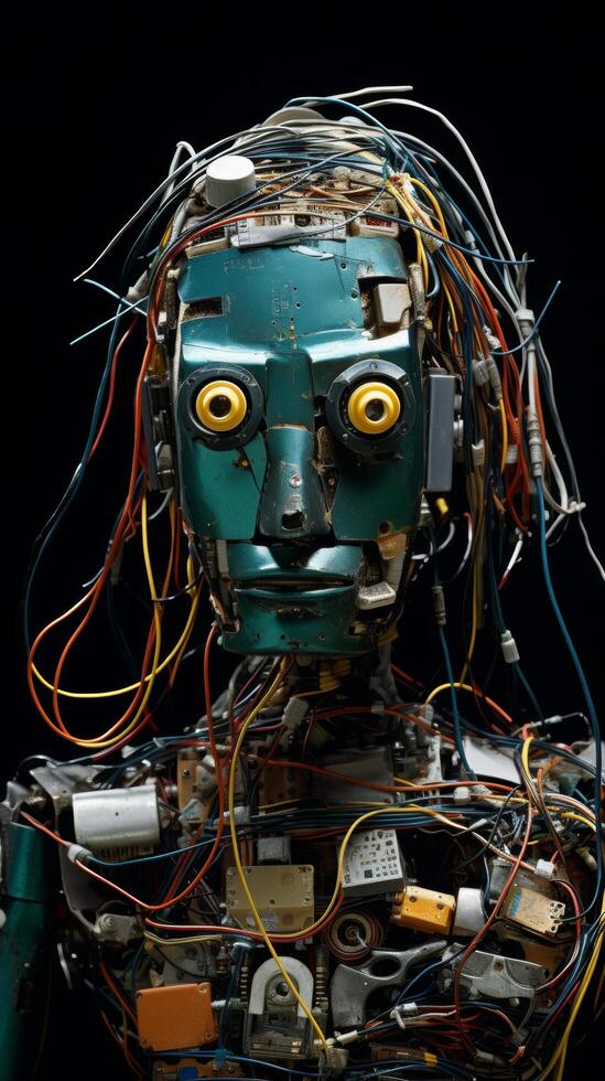 Robotic face made of electronic components photo