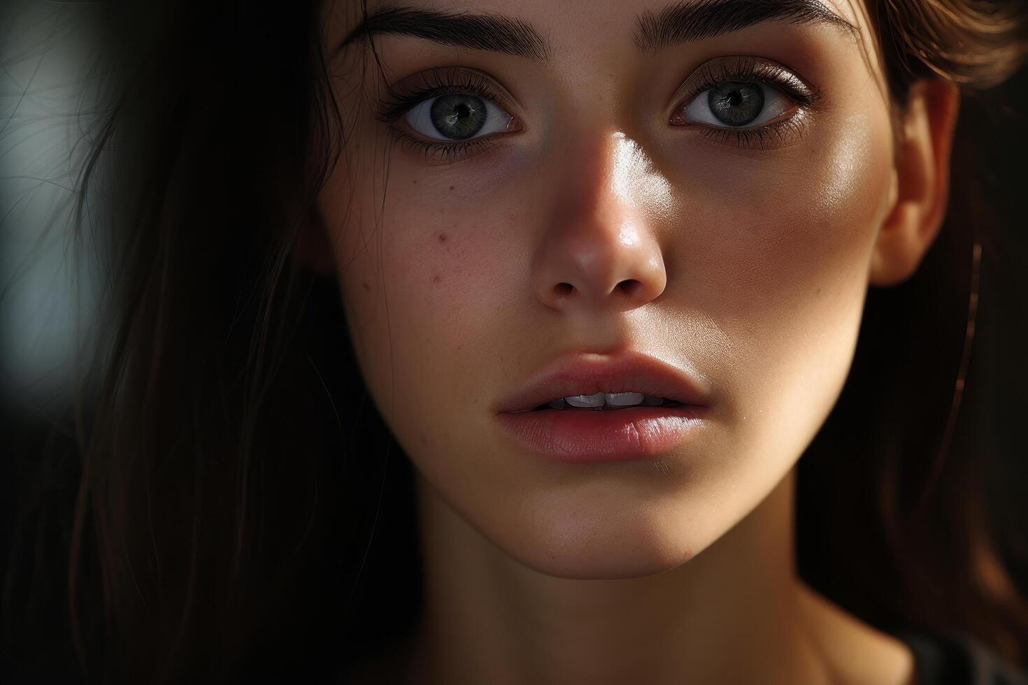 Thoughtful woman with intense gaze photo