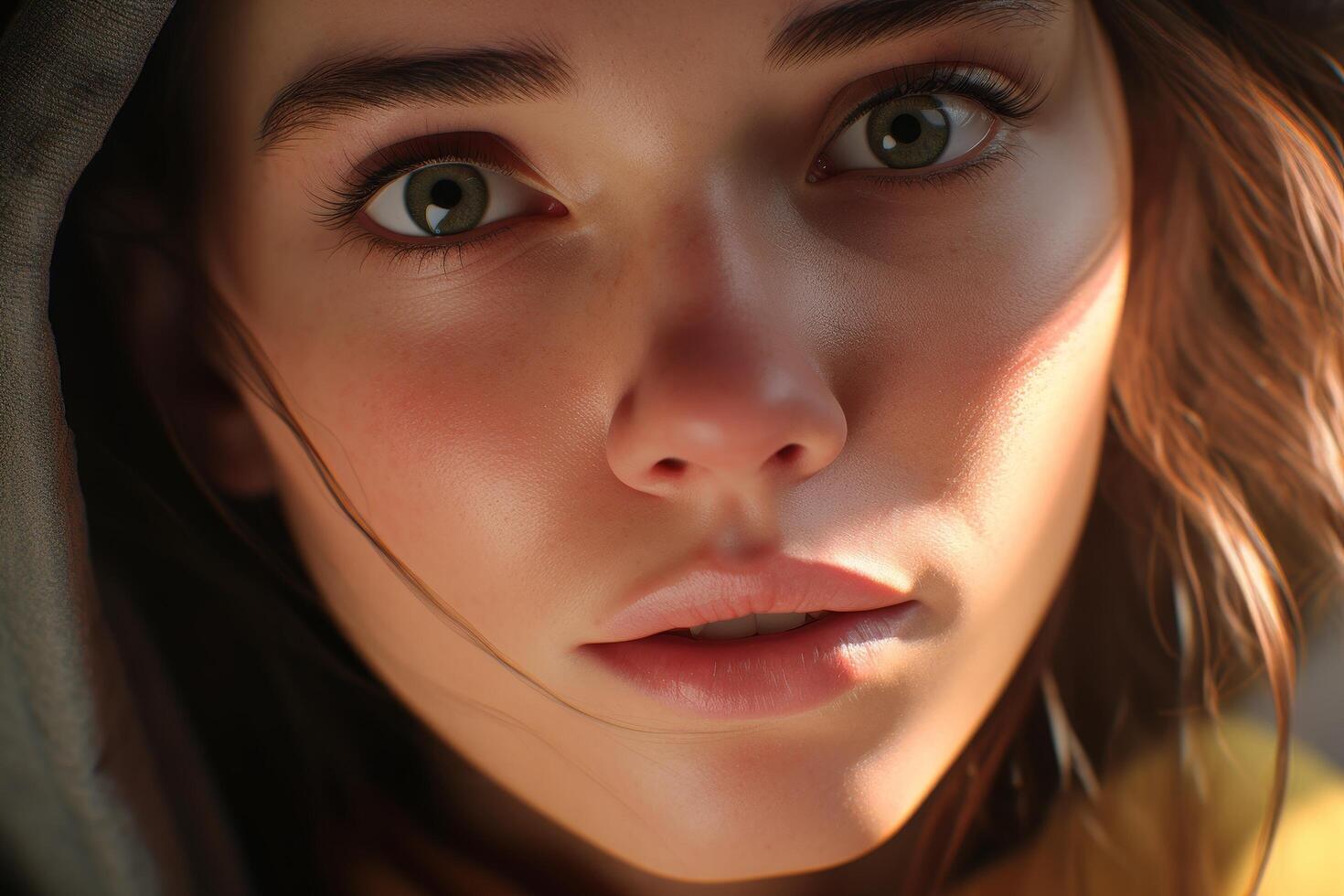 Thoughtful young woman with intense gaze photo