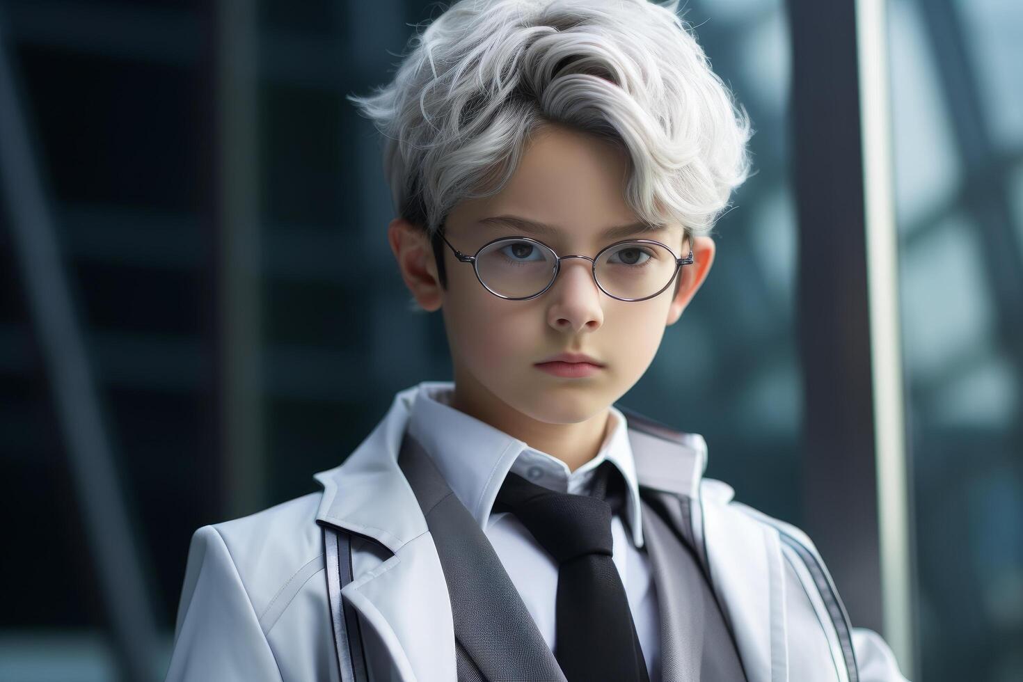 Serious young boy in formal attire photo