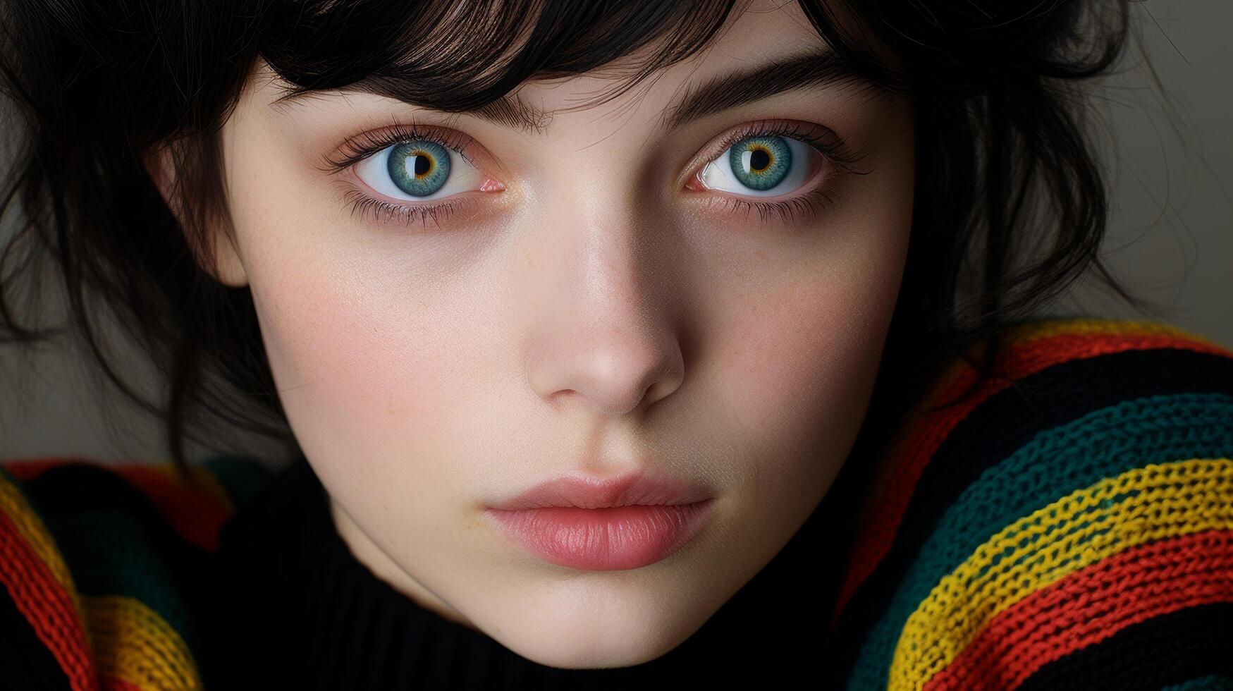 Captivating gaze of a young woman with striking blue eyes photo