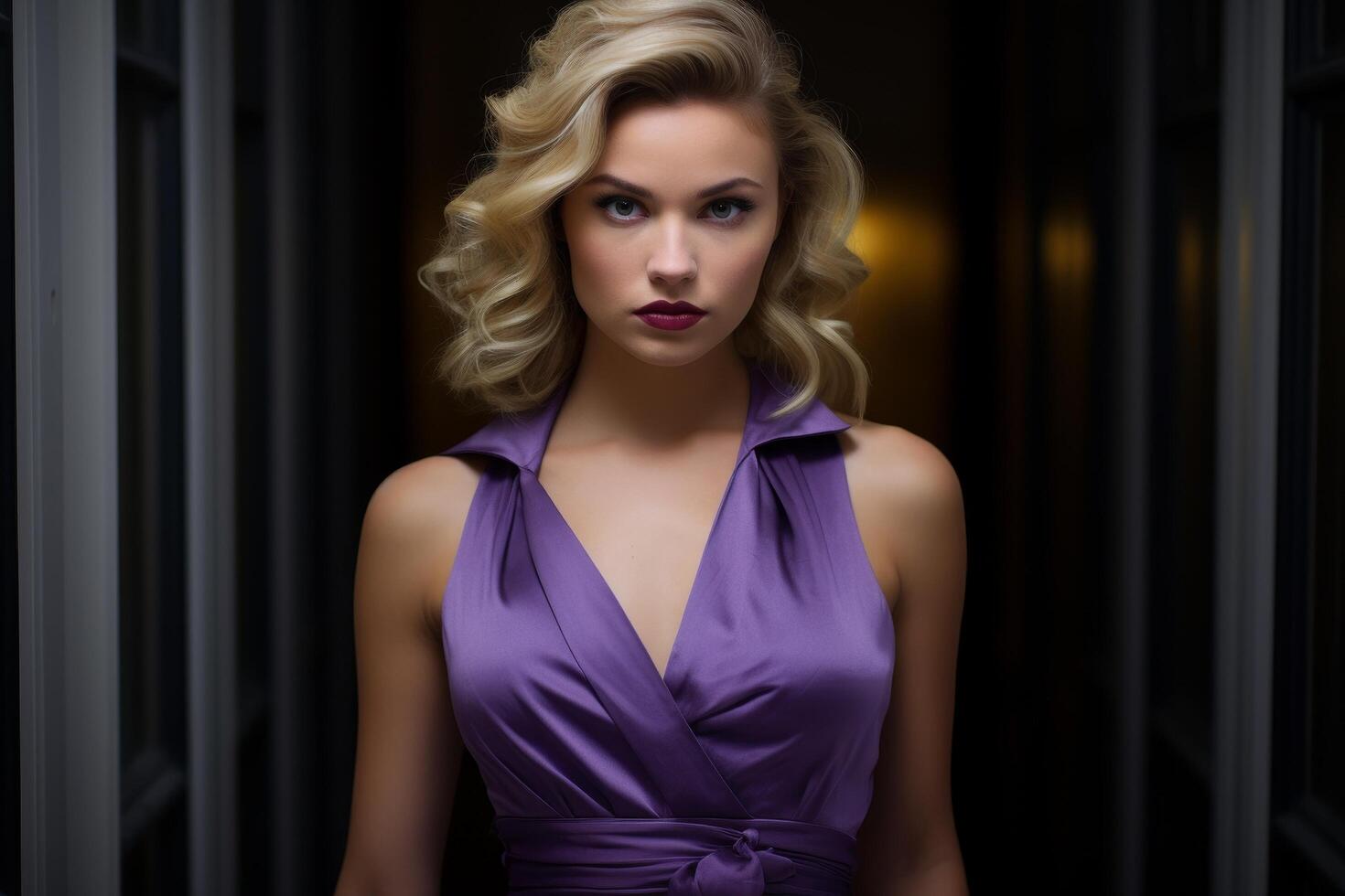 Glamorous woman in purple dress photo