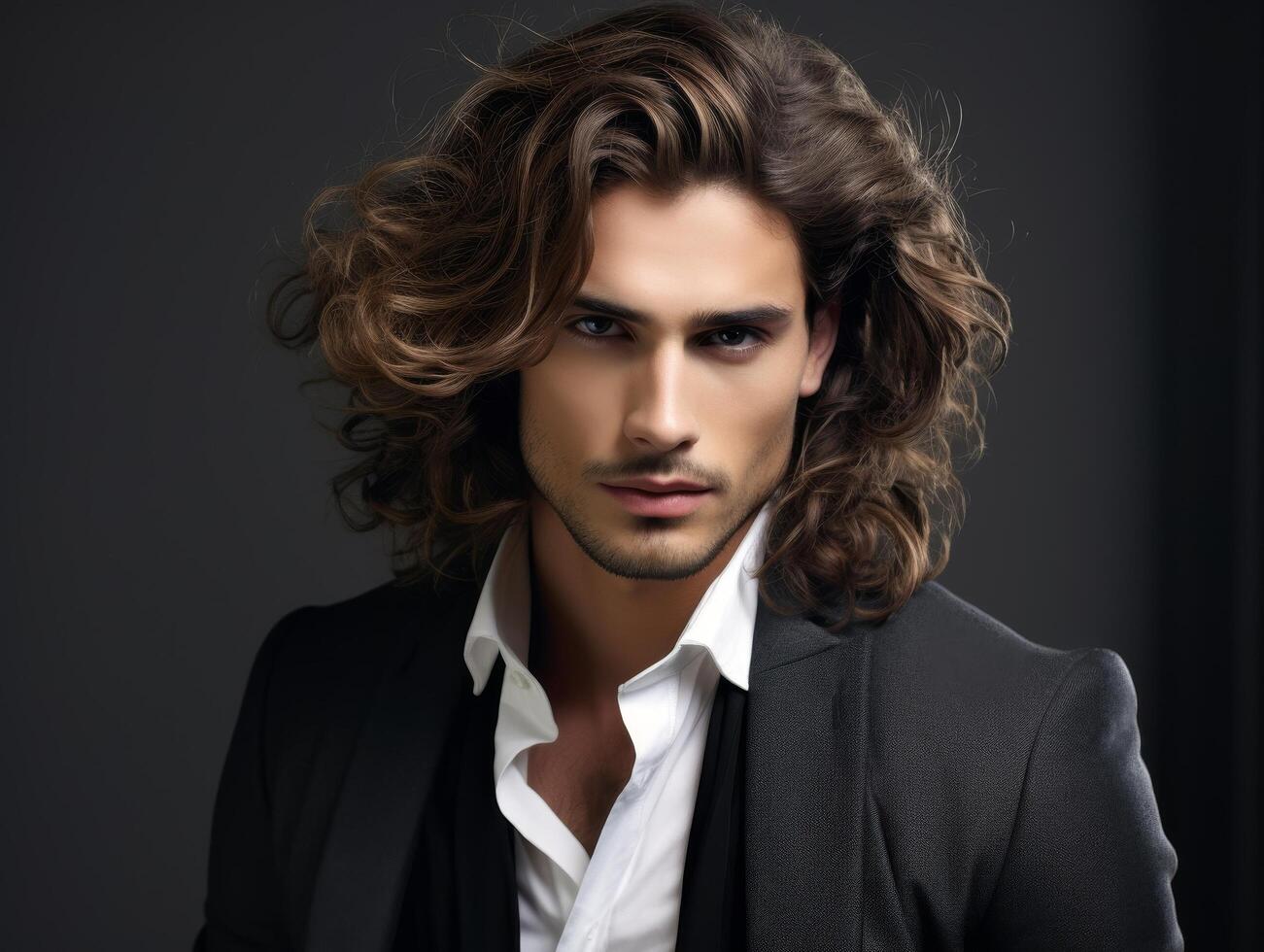 Handsome man with curly hair in formal attire photo