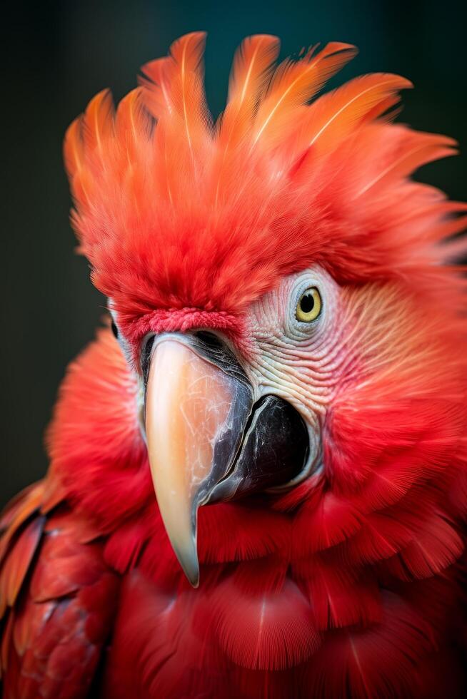 Vibrant red parrot with striking feathers and intense gaze photo