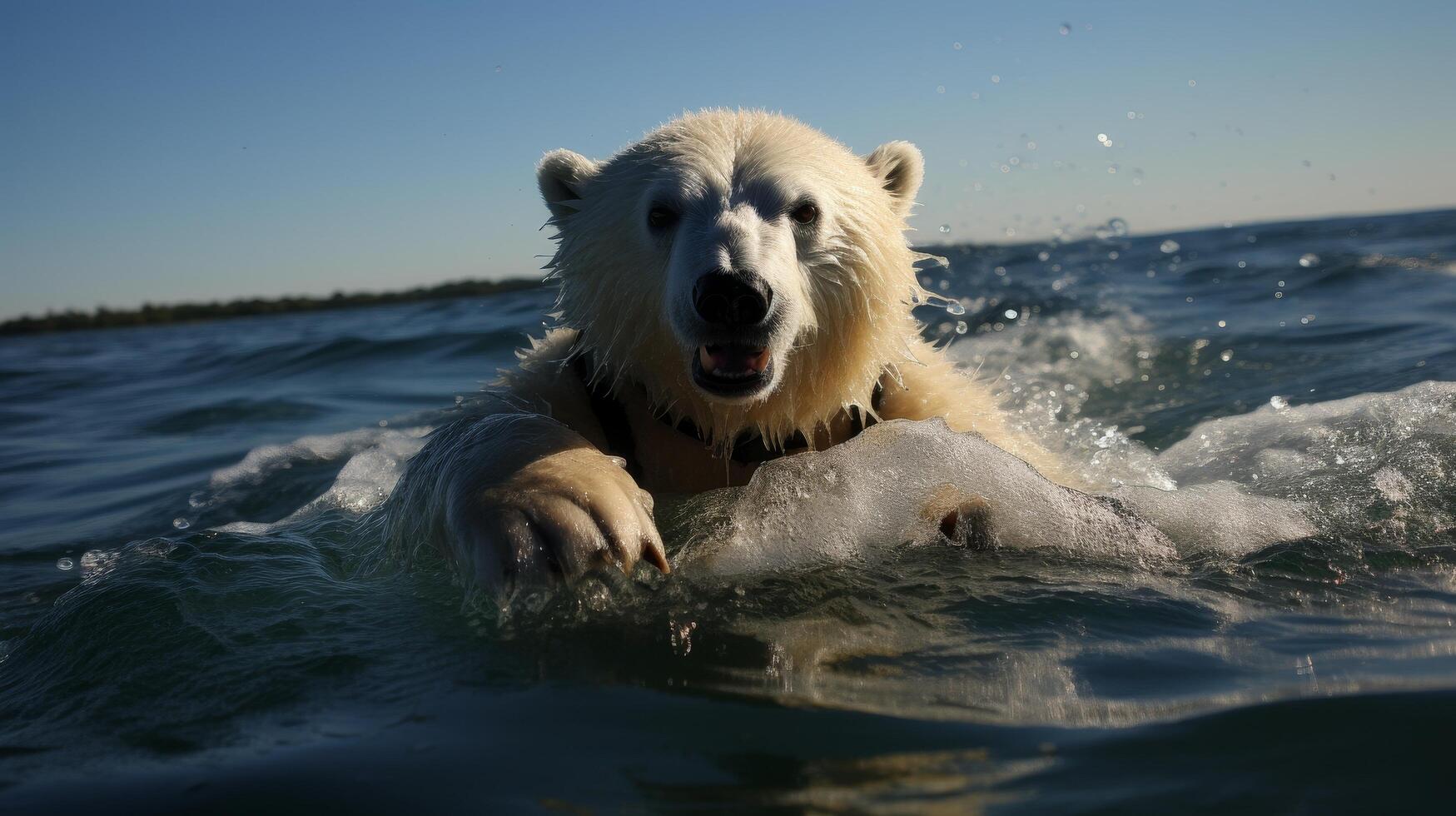 Playful polar bear swimming in the ocean photo