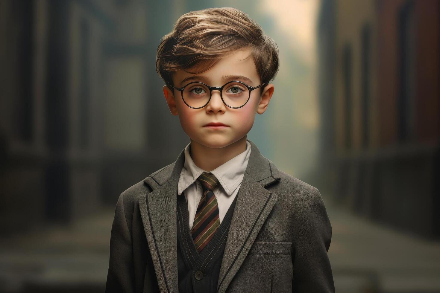 young boy in formal attire with glasses photo