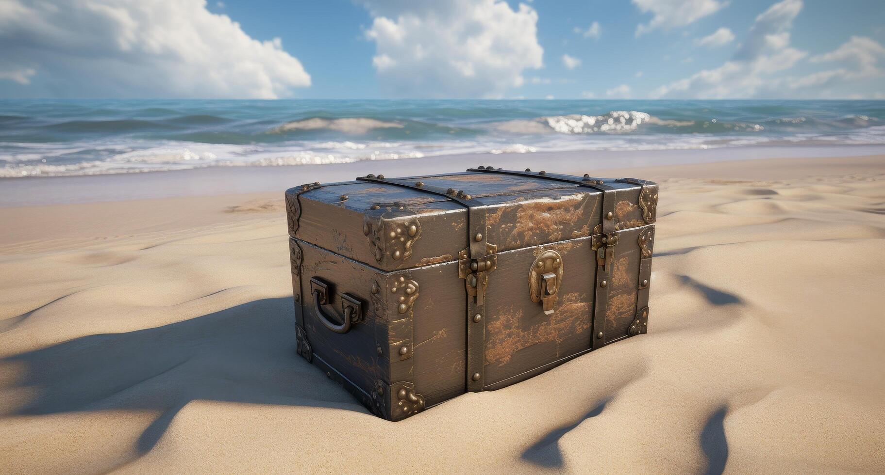 Vintage treasure chest on a tropical beach photo