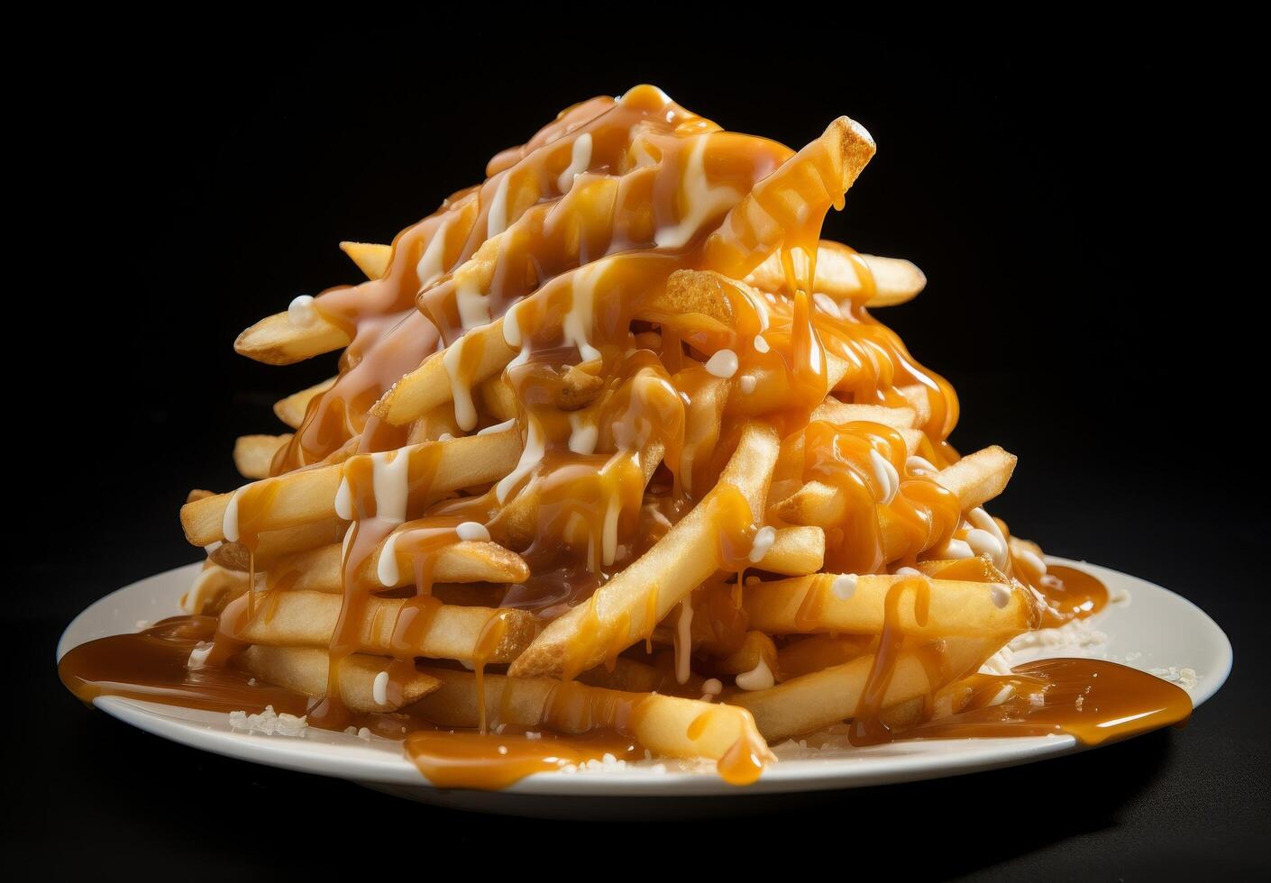 Delicious cheesy french fries with melted cheese and sauce photo
