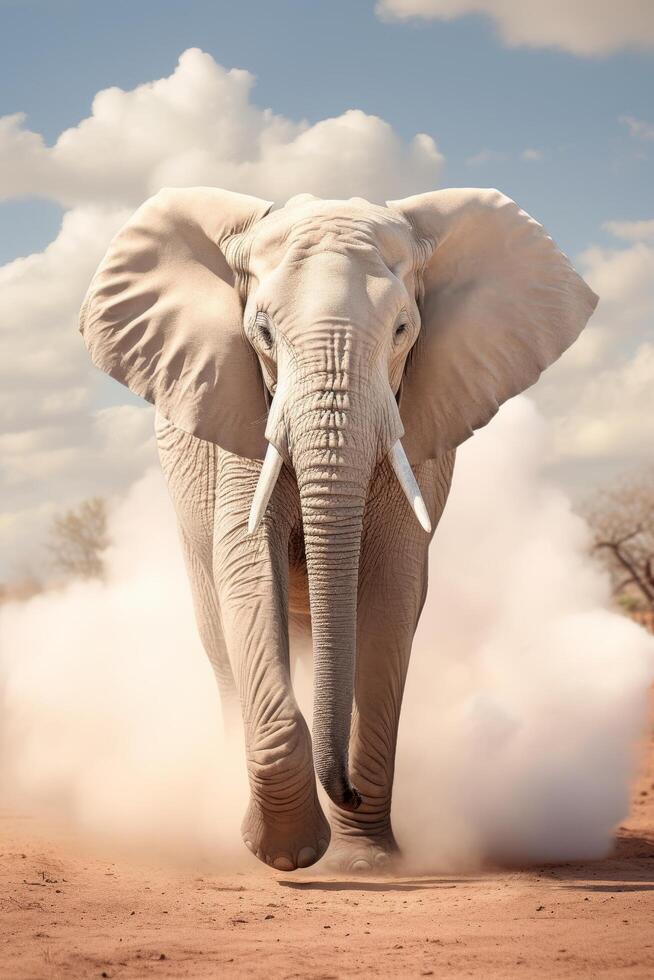 Majestic elephant walking through the african savanna photo
