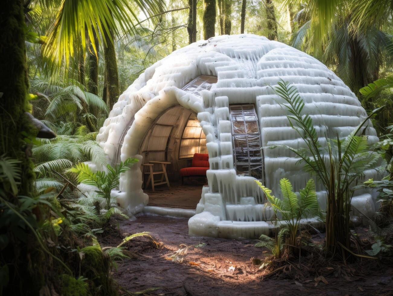 Cozy dome shaped structure in lush tropical forest photo