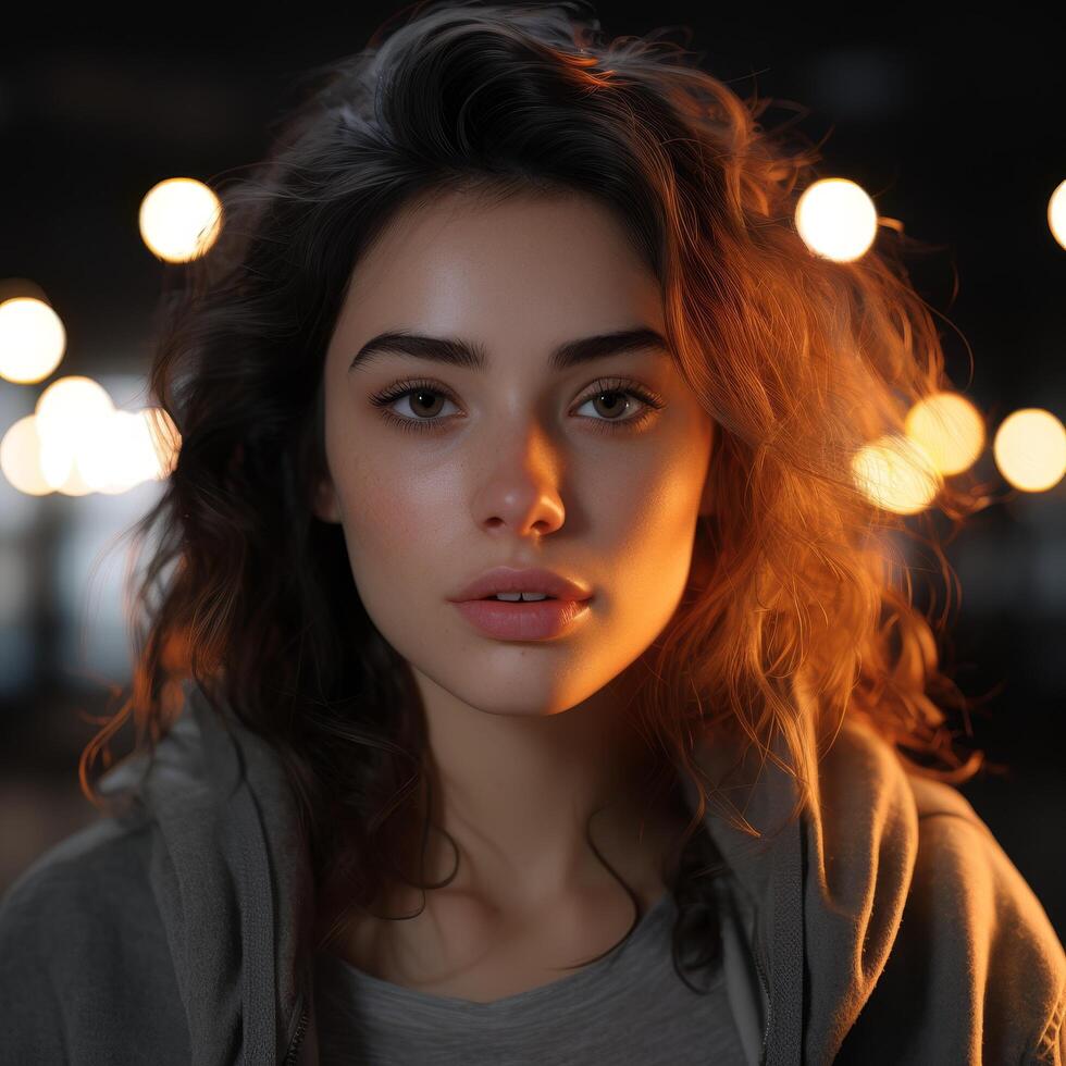 Captivating portrait of a young woman with striking features photo