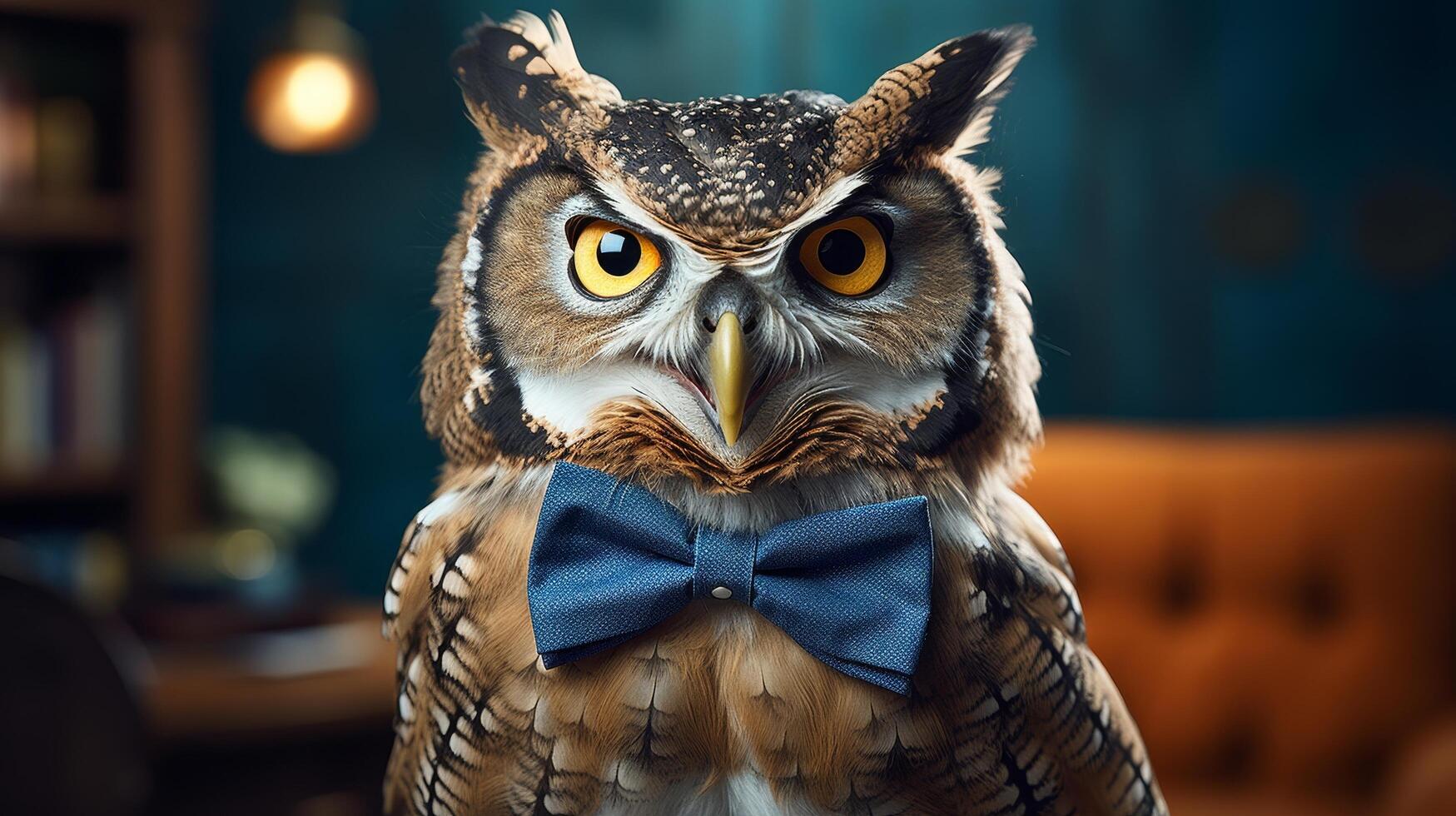 Wise owl wearing a bow tie photo