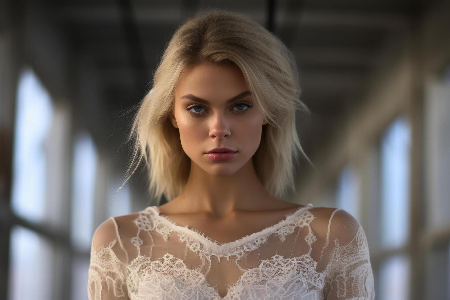 Elegant woman in lace dress photo