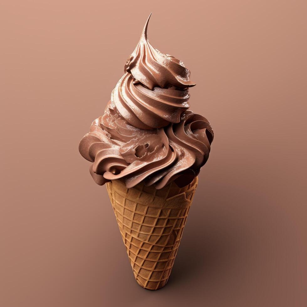 Delicious chocolate ice cream swirl in waffle cone photo
