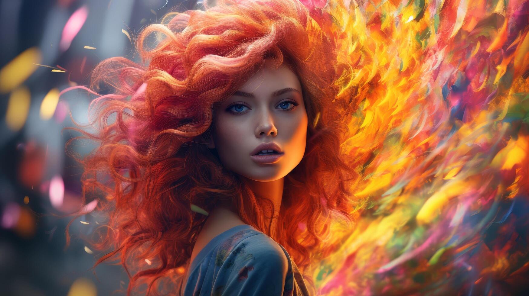 Fiery redhead with vibrant curls photo