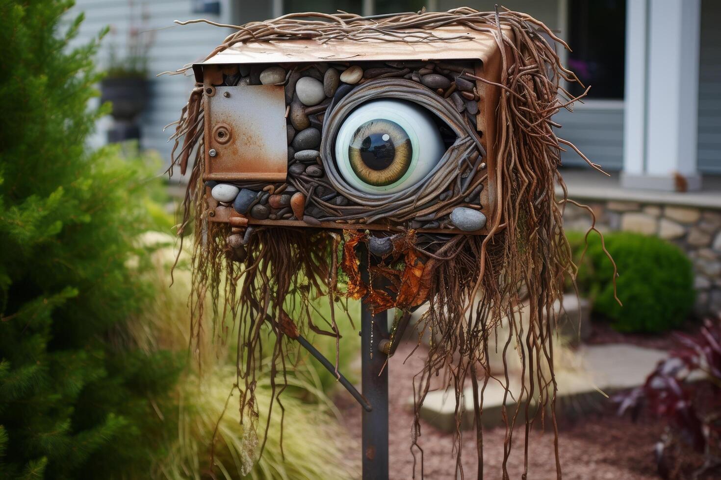 Unique and creative outdoor sculpture with eye like design photo
