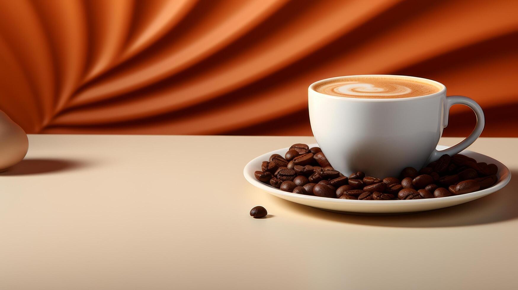 Aromatic coffee cup and beans on a warm background photo