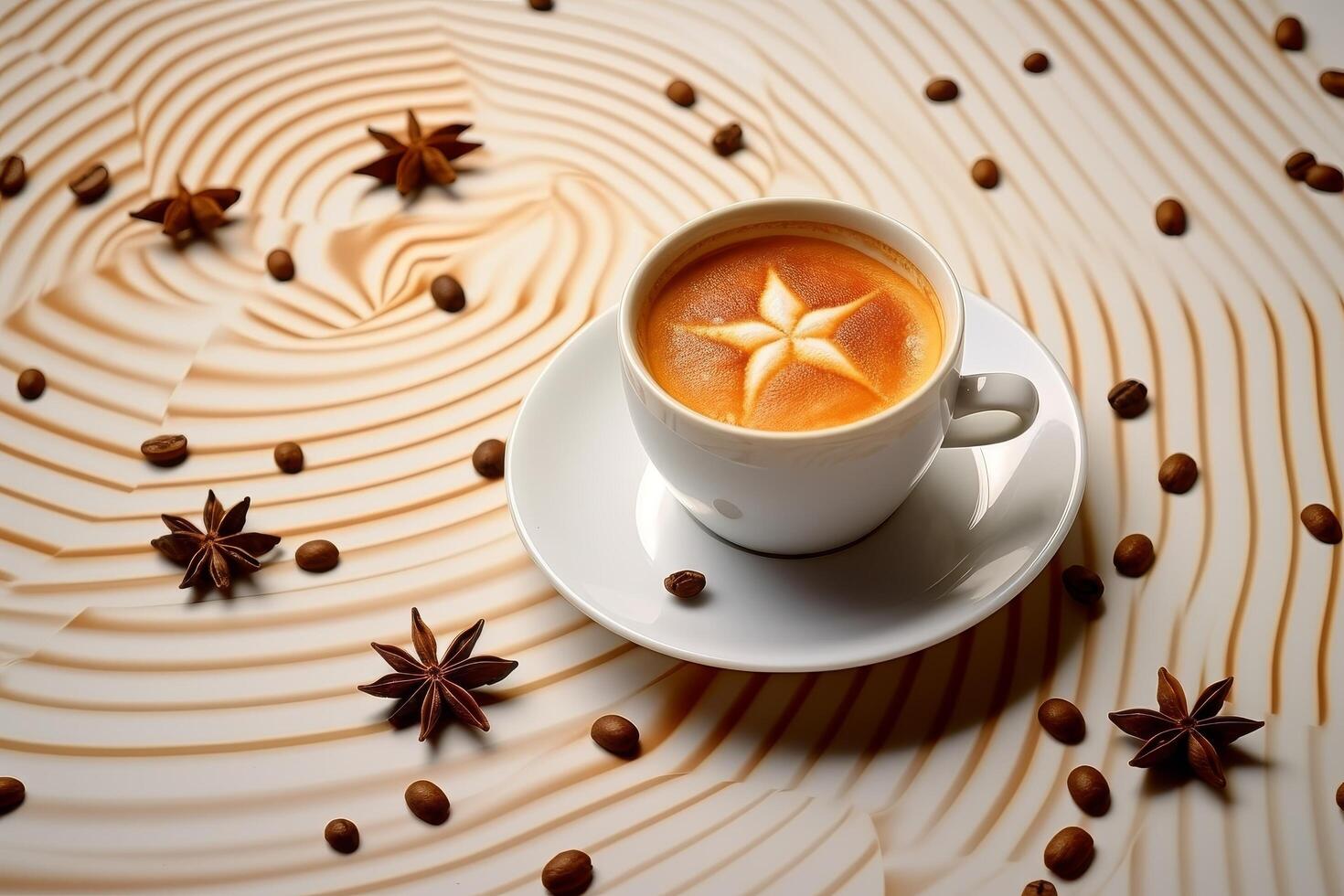 Aromatic coffee with star anise and coffee beans photo