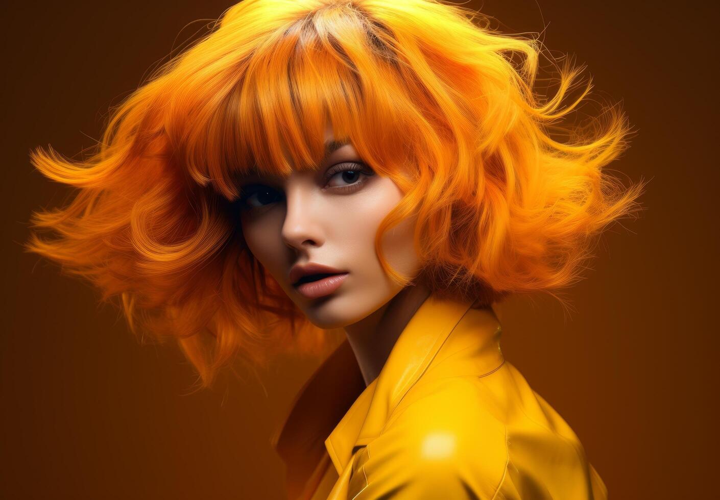 Vibrant orange hair and makeup portrait photo