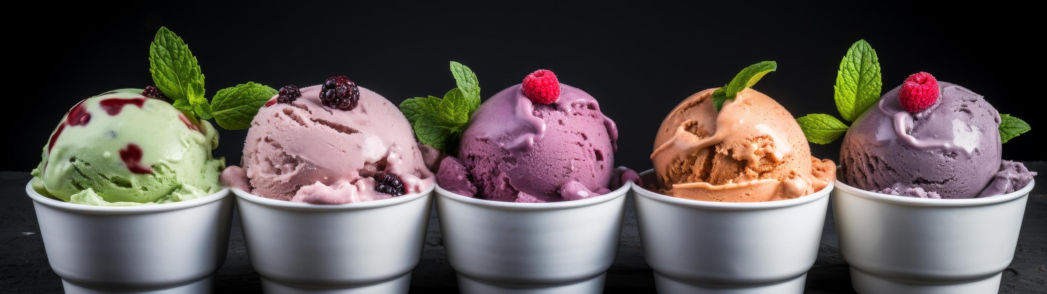 Assortment of delicious homemade ice cream flavors photo