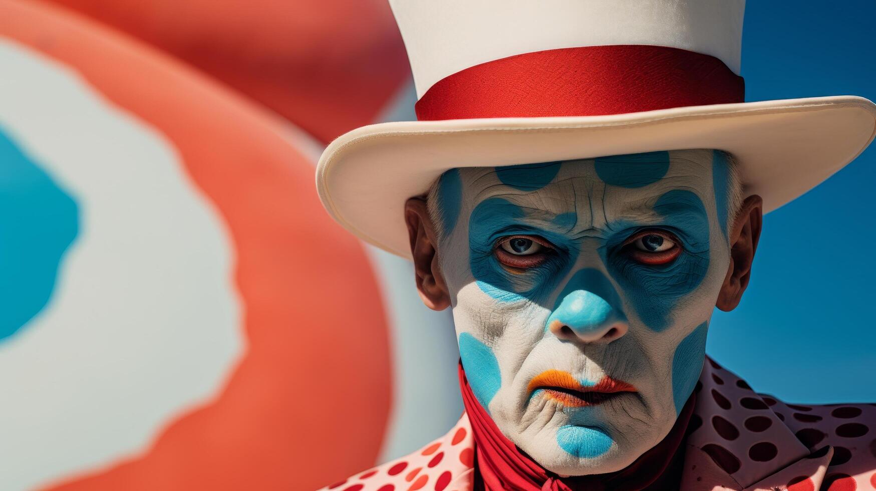Colorful clown with face paint and hat photo