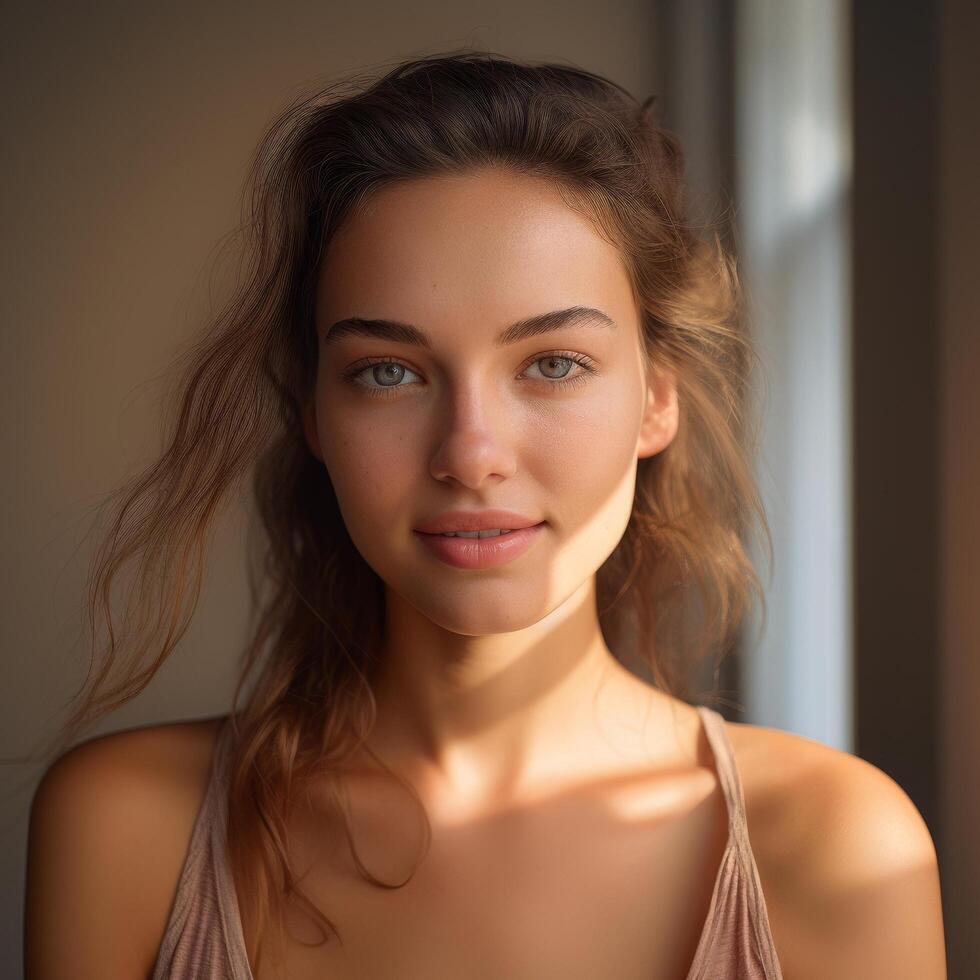 Portrait of a beautiful young woman with natural makeup photo