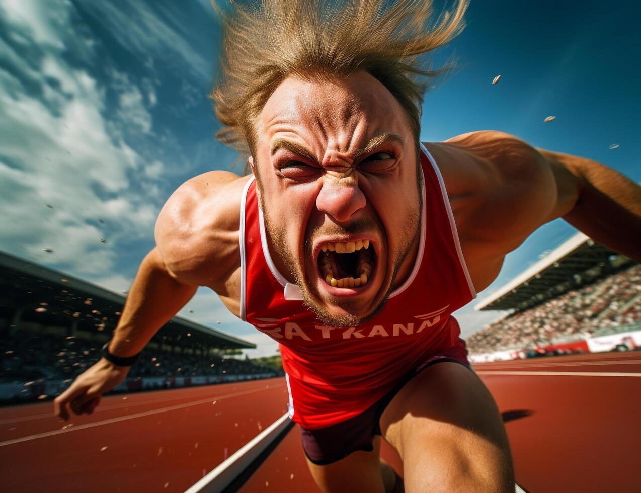 Intense athlete sprinting on track photo