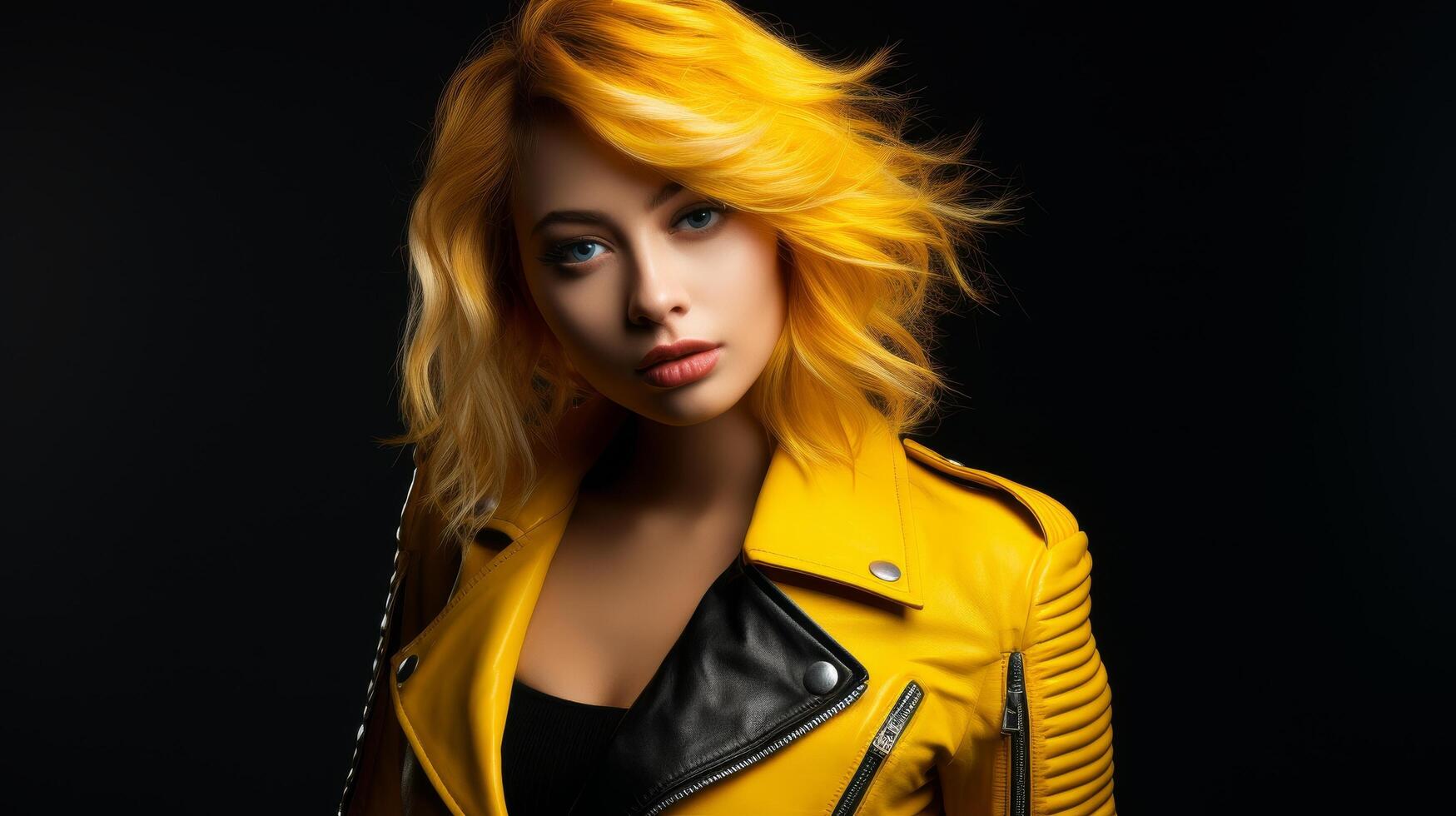 Fashionable woman with vibrant yellow hair photo