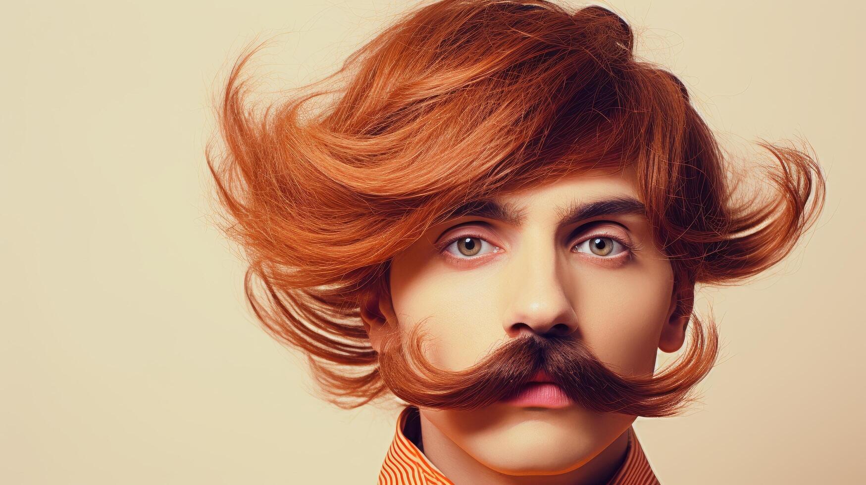 Stylish man with vibrant red hair and mustache photo