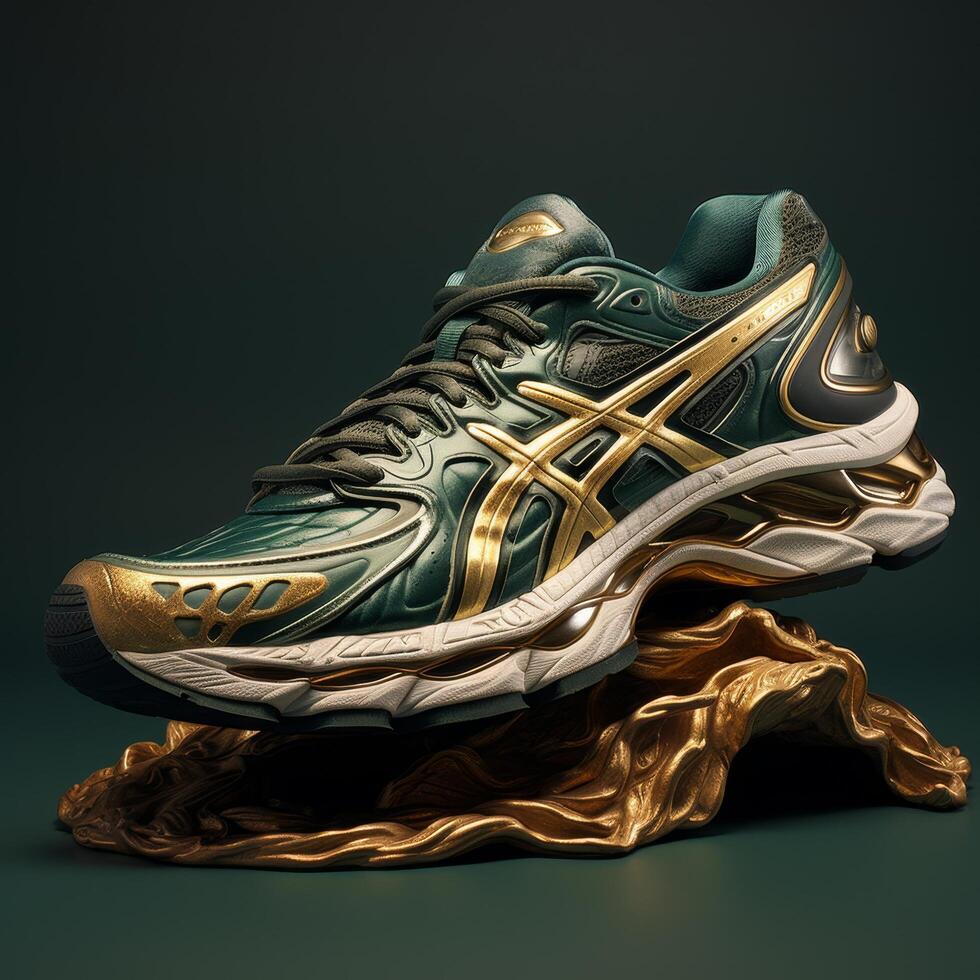 Futuristic athletic shoe with metallic accents photo