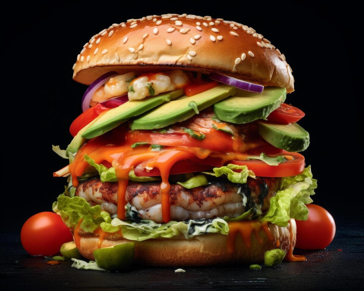 Delicious Gourmet Burger with Fresh Ingredients photo