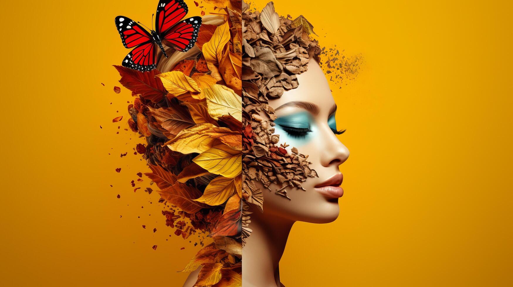 autumn beauty portrait with butterfly photo