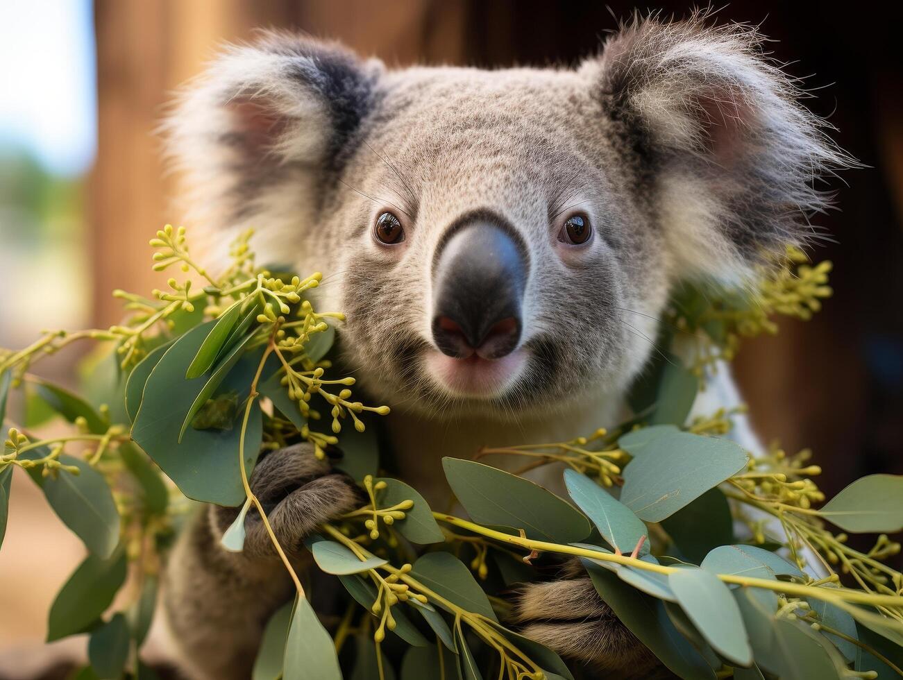 Cute koala in eucalyptus tree photo