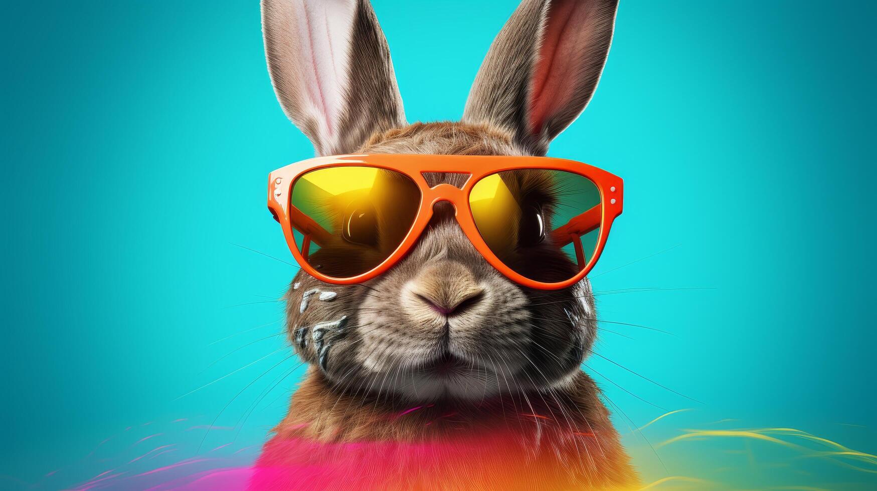 Cute bunny wearing sunglasses photo
