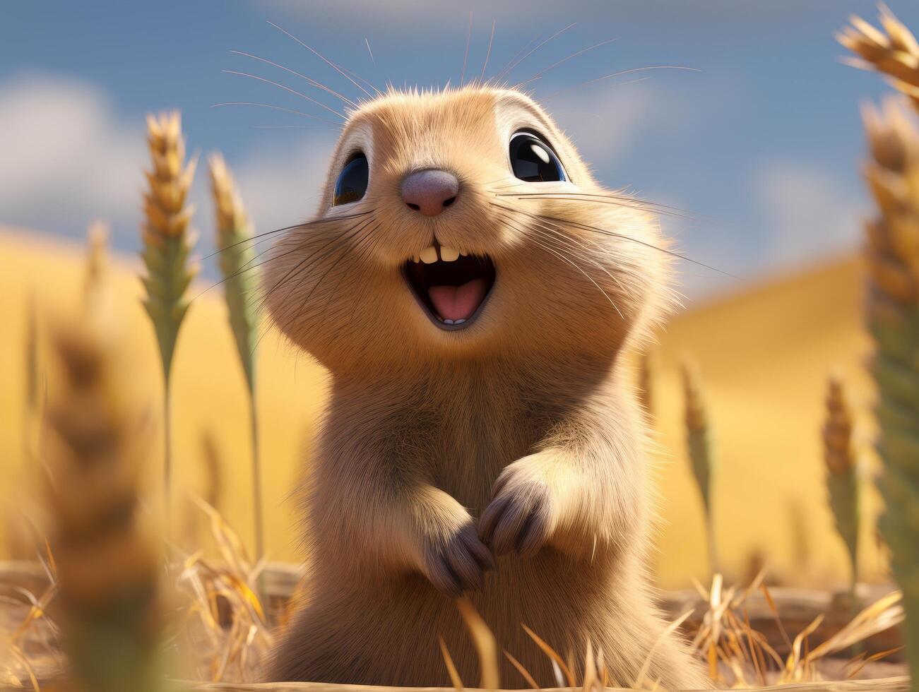 Cute squirrel in wheat field photo