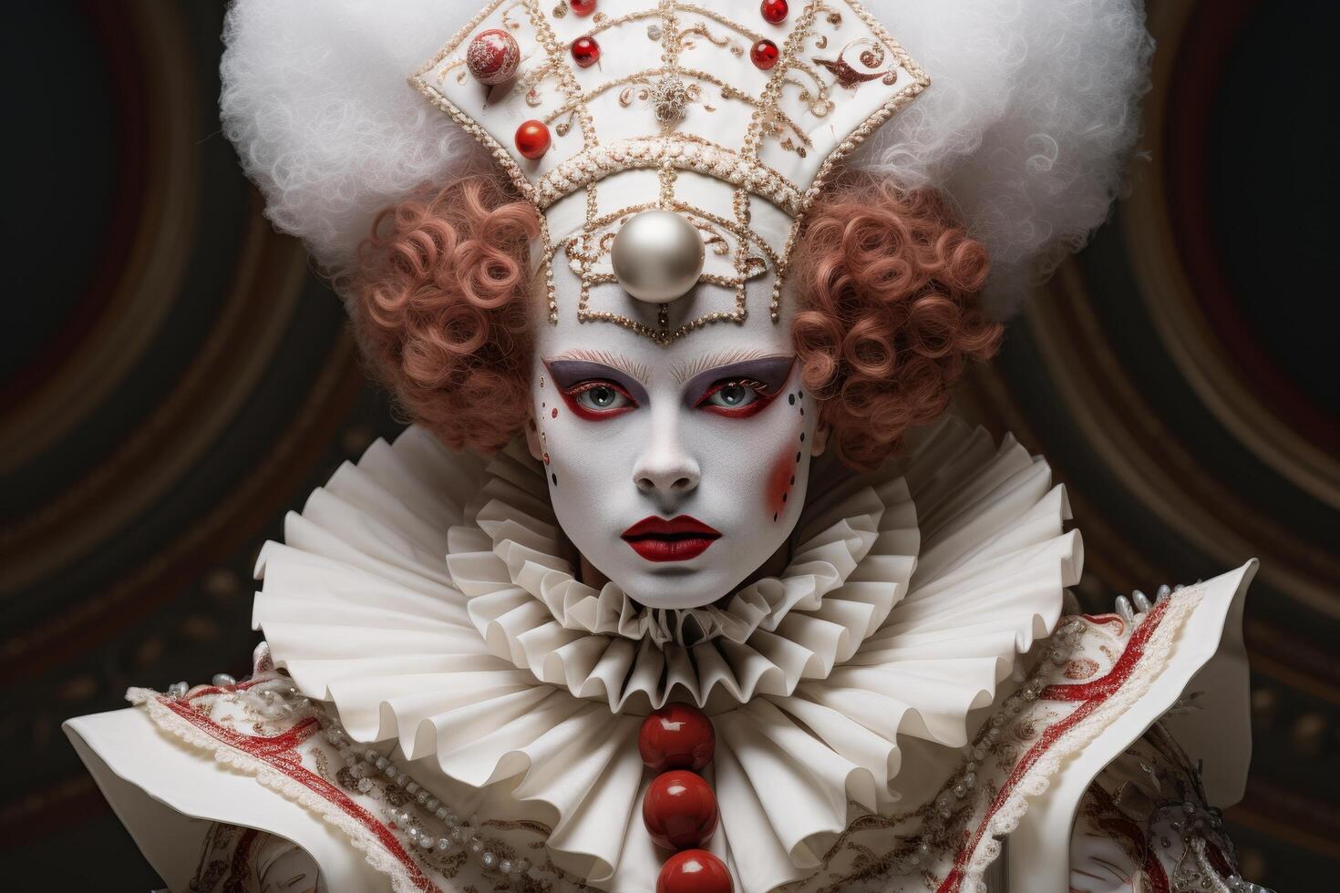 Dramatic portrait of a regal, costumed figure photo