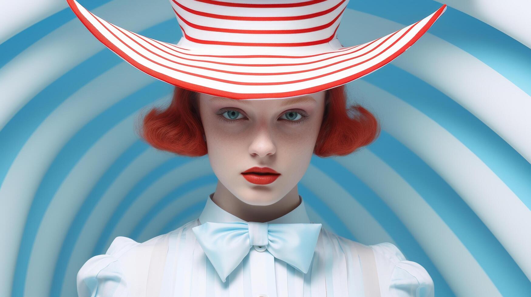 retro fashion model in striped hat photo