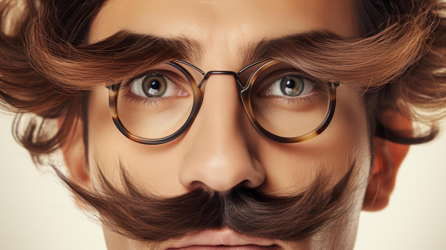 Closeup portrait of a man with a mustache and glasses photo