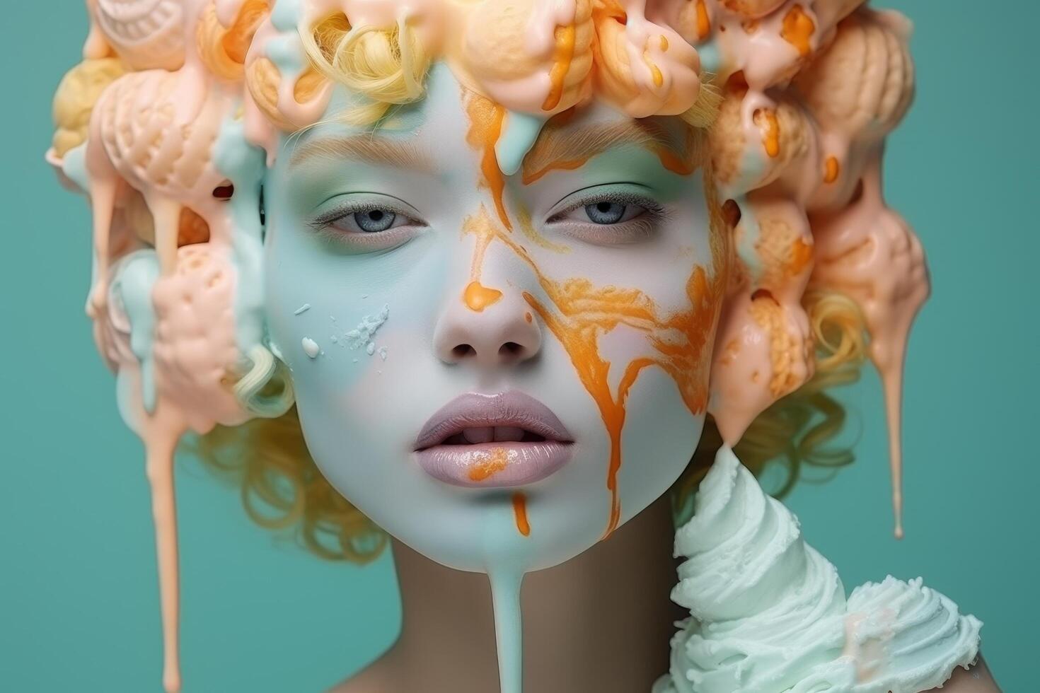 artistic portrait of a woman with colorful hair and makeup photo
