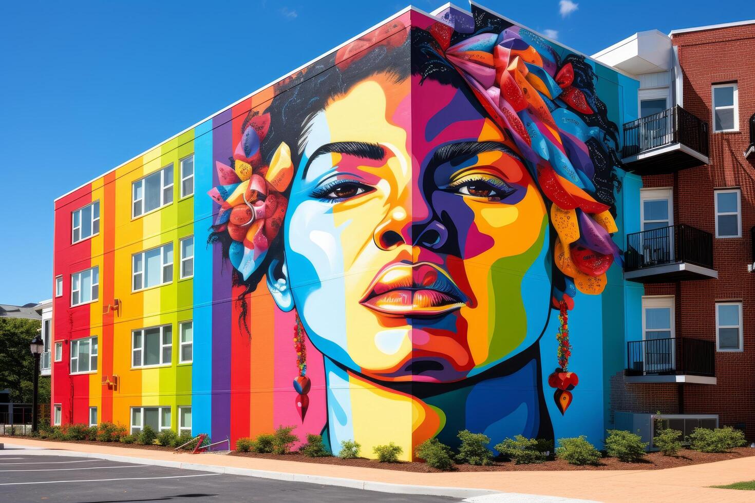 colorful mural of a womans face on a building photo