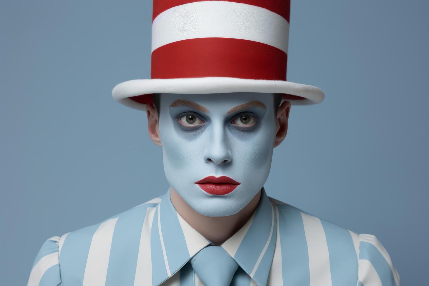 Surreal portrait of a person in costume with striking makeup photo