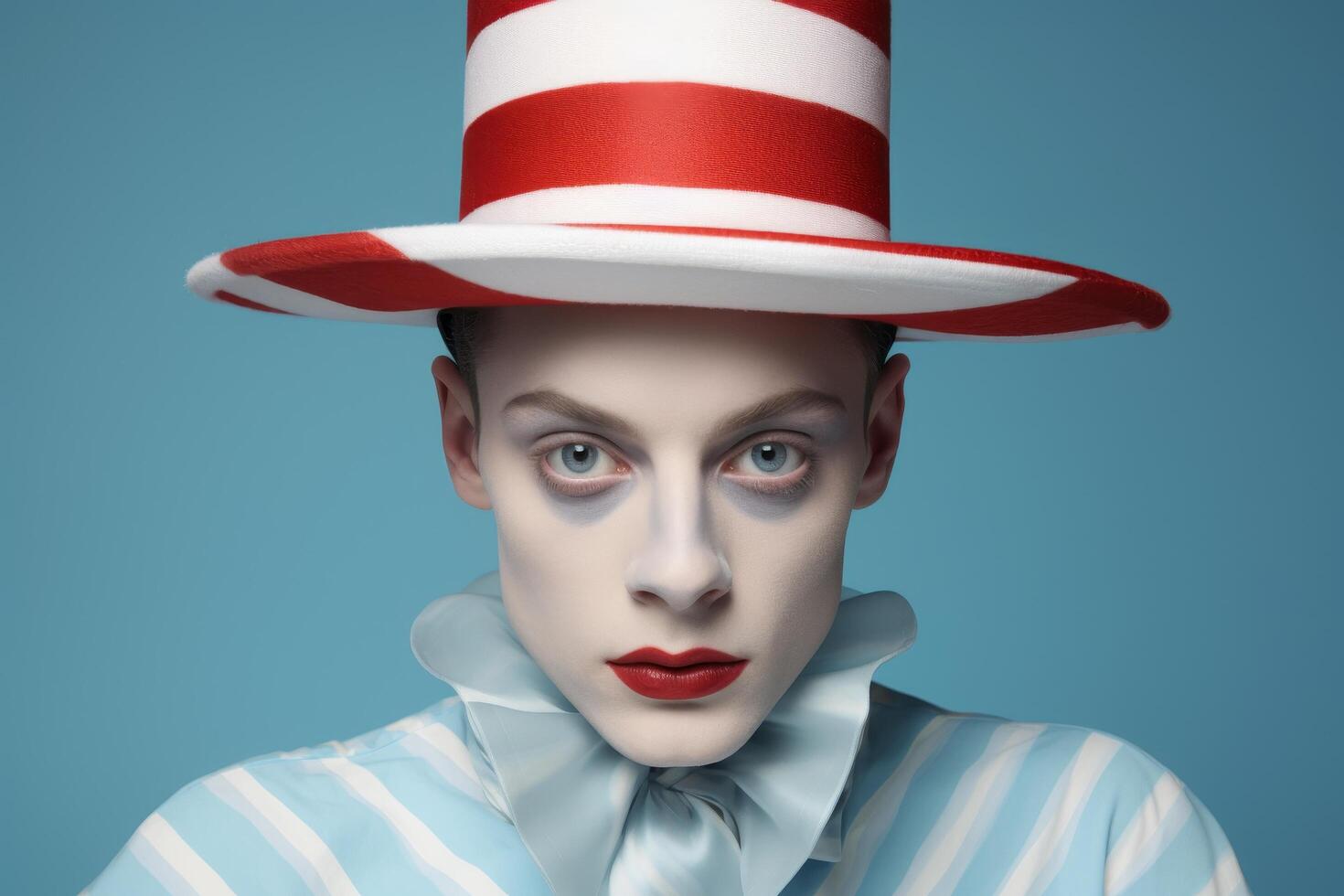 portrait of a person wearing a red and white striped hat photo